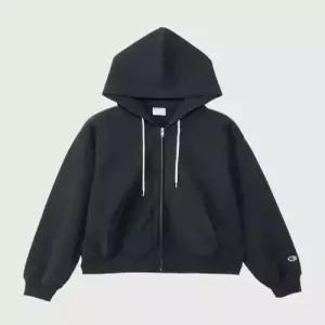 champion 여성 리버스위브 스몰 로고 루즈핏 후드 집업 Off Black