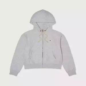 champion 여성 리버스위브 빅 로고 크롭 후드 집업 Light Grey