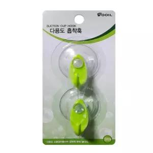 연두 플라스틱고리 흡착 후크행거 2P 큐방 흡착판 행어 행거옷걸이