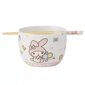 [콩심팥심]마이멜로디 도기 보울 600ml 젓가락 21cm 세트