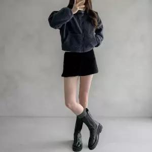 [하프클럽/다잇템]여성 양털 플리스 색상 퍼 집업 짧은 자켓