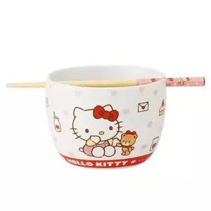 헬로키티 도기 보울 600ml 젓가락 21cm 세트