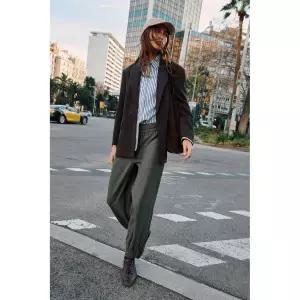 ZARA 커프스 밑단 조거 팬츠 - 그레이 카키 258406