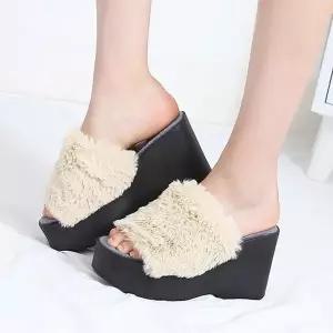 털슬리퍼 통굽 10cm 여성 겨울 실내화 사무실 뽀글이 가보시 쿠션-W...