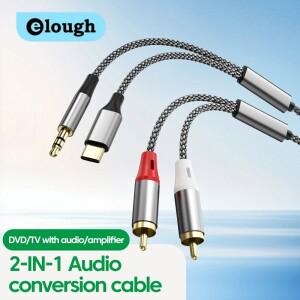 Elough 2-in-1 ~ 2RCA 오디오 케이블은 Type-C 휴대폰에 적합합니다. Lotus 컴퓨터 스피커 사운드 3.5mm 인