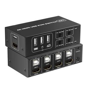 4포트 HDMI KVM 스위치 in 1 out 4K 60Hz USB 선택기(4 PC 공유 모니터 마우스 키보드용 데스크탑 컨트롤러