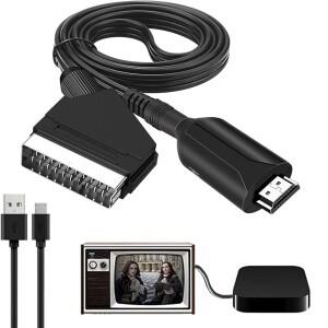 Powice Scart-HDMI 어댑터 변환기 Scart 입력 케이블이 있는 HDMI 1080P HDTV STB VHS xbox호환 플스호환 D