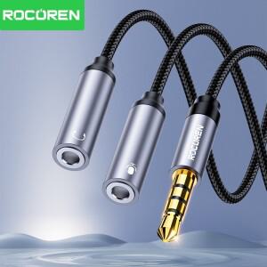 Rocoren AUX 오디오 분배기 케이블  양방향 수-이중 암 헤드폰 어댑터  이어폰 휴대폰 데스크탑용  3.5mm