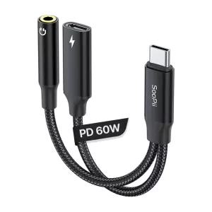 (힘찬)60W 고속충전겸용 AUX to C타입 이어폰 듀얼젠더 GD20AUX잭 변환 변환C 오디오 변환용 이어폰선 젠더