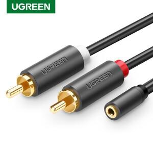 UGREEN RCA 케이블 2 남성-여성 3.5mm 잭 어댑터 오디오 Aux for iphone 호환 Edifer 홈 시어터 DVD VCD 헤