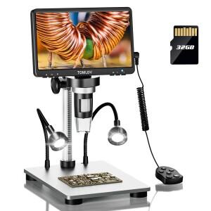 TOMLOV DM9 디지털 USB 전자 현미경 1080P 7 LCD 디스플레이 1200X 배율 Microscopio 전화 수리
