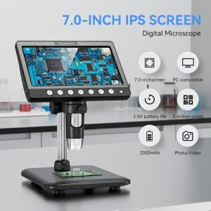 7인치 IPS 디지털 동전 현미경 5MP 50X-1200X 돋보기 스탠드 납땜 비디오 전자 수리 8 LED