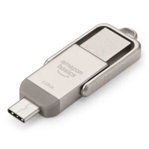 [미국배송] 아마존 베이직 128GB USB 플래시 드라이브 C 및 A 듀얼 포트가 있는 썸 드라이브 메모리 스틱 샴페인 실버