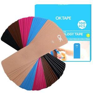 [미국배송] OK TAPE 100PCS 프리컷 운동학 테이프 스트립 관절 지지 및 근육통 용 탄성 운동 테이프 방수 어깨 무릎 발목용 테이프(5가지 색상 2인치 X 10인치)