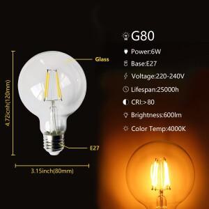 4개 LED 필라멘트 빛 G80 E27 AC220V 6W 깜박임 2700K 4000K는 바 슈퍼마켓  가정 조명