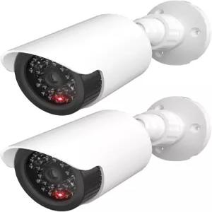 WALI 더미 가짜 카메라 감시 보안 CCTV 돔 실내 실외 LED 조명 1개 경고 스티커 TC-W2 2팩 흰색