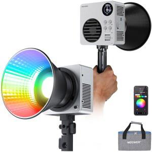 [미국배송] 72WH 배터리와 100W PD 고속 충전 기능이 내장된 NEWER HB80C RGBW LED 비디오 라이트 80W 미니 RGB COB 연속 출력 조명 보웬 마운트 핸드헬드 스포트라이트 2500K-7500K 10400LUX /M 18 효과