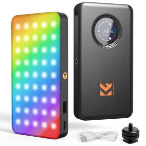 [미국배송] K&F 컨셉 RGB 비디오 라이트 사진 촬영용 휴대용 카메라 콜드 슈 CRI95+ 2700-7500K 풀 컬러 OLED 화면 콘텐츠 크리에이터를 위한 5000MAH 충전식 LED DSLR 조명