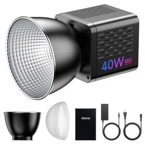 [미국배송] ULANZI 40W PRO RGB 휴대용 LED 비디오 라이트 DC 전원 어댑터 3400MAH 내장 배터리 금속 미니 조절 가능 색온도 COB 연속 출력 조명 핸드헬드 스포트라이트 2500K-650K 비디오용
