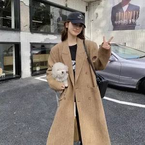 호크아이 여성용 롱 하프 빈티지 슬림핏 린넨 루즈핏 버튼 시보리 더블 데일리룩 트릭스 코트 스크럽 넓은