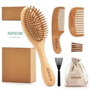 모발 성장을 위한 KEPCSIN 3PCS 나무 헤어 브러시 세트 천연 작은 빗 엉킴 제거 마사지 두피 두껍거나