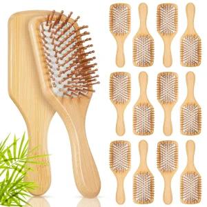 테스코 포 유 12피스 대나무 헤어 브러시 벌크 빈 나무 패들 두피 마사지 정전기 방지 각인 DIY 선물 여성