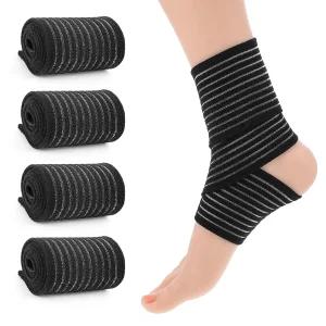 시바 발목 브레이스 블랙 탄력 압박 붕대 4PCS 슬리브 조절 가능 스트랩 뒤꿈치 랩 통기성 아치 지지 인대