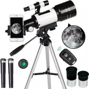 성인 및 어린이용 망원경 70mm 구경 굴절기 15X-150X 휴대용 여행용 휴대폰 어댑터 무선 리모컨 천문학