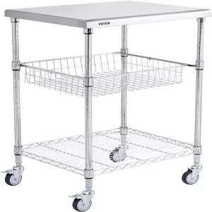 VEVOR 주방 유틸리티 카트 36.6 x20 x24 3단 와이어 롤링 브레이크 휠이 장착된 470LBS 용량의 스틸 서비스