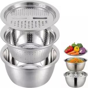 믹싱 볼 세트 다기능 스테인리스 스틸 통 3개 쌀 세척기 스트레이너 야채 샐러드용 배수 바구니가 있는