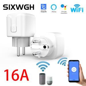 SIXWGH 스마트 홈 소켓 WiFi 16A EUFR 플러그 콘센트 Cozylife 원격 제어 타이머 전원 모니터 지원 음성 Go