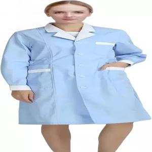 아일라신 여성용 화이트 랩 코트 닥터 작업복 롱 슬리브 클래식 간호사 의대 치과 의상