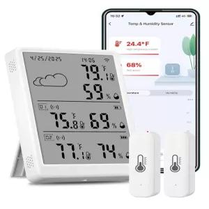WiFi 습도계 온도계 3팩 무선 센서 실내 키트 2개 포함 디지털 스마트 온도 습도 모니터 382피트 범위 RF