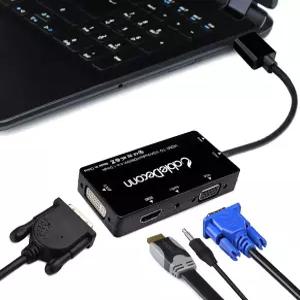 오디오 출력 변환기가 있는 멀티포트 4-in-1 HDMI-HDMI/DVI/VGA 어댑터 케이블(블랙)