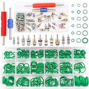 TWTADE 자동차 A/C 수리 키트 - 270PCS 그린 고무 오링 + 102PCS 에어컨 밸브 코어 키트, 제거 도구가 있는 R12 R134a 냉동 타이어 스템 코어, AC O 링 시스템