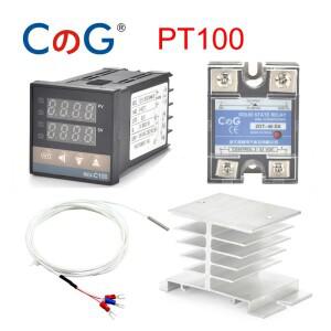 REX-C100 PT100 디지털 온도 컨트롤러 조절기 SSR 출력 40DA 릴레이 알루미늄 라디에이터 방열판 1m 저항