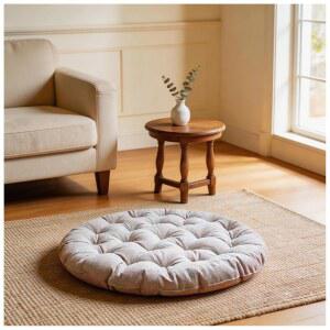ZUODGGG 대형 리넨 바닥 쿠션 원형 좌석 65X65CM 26X26인치 패드 베개 요가 발코니용 터프트 소파 명상 일본 베이지 색상 이불 사이즈 스타일 쿠션