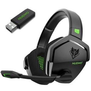 [미국배송] PS5 PS4 PC용 마이크가 있는 NUBWO G06 듀얼 무선 게이밍 헤드셋 - 23MS 저지연 오디오 100시간 재생 시간 50MM 드라이버(블랙-그린)