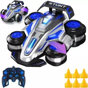 WJWIRC 1 14 소년용 리모컨 롤 스턴트 자동차 360 회전하는 4WD RC 라이트 음악 업라이트 워킹 사륜 롤오버