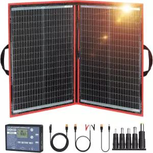 DOKIO 100W 휴대용 접이식 태양광 패널 키트(19x26in 5.3파운드) 별도 컨트롤러 및 듀얼 USB 12V 배터리