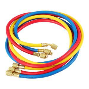R134A R404A R12 R502용 3피스 AC 매니폴드 게이지 호스 키트, 5피트 호스가 있는 1/4인치 스레드 자동차 에어컨 냉매 A/C 충전