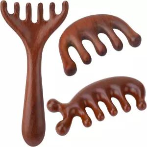 ProSuites 3개 나무 머리 두피 마사지기 빗 엄마 딸 아내를 위한 이완 모발용 마사지 도구 Gua Sha