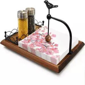 새 디자인의 우아한 평평한 나무 냅킨 홀더 식탁용 다기능 주방용 야외용 호두 갈색 베이스에는 소금과