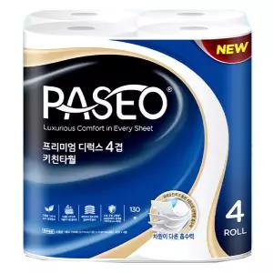 파세오 프리미엄 디럭스 4겹 천연펄프 키친타올 130매 4개