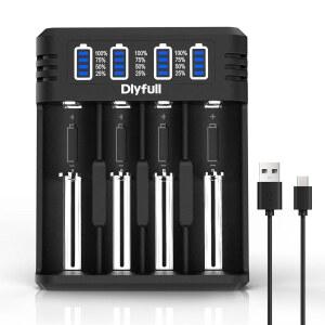 [미국배송] DLYFULL 18650 배터리 충전기 3.7V 리튬 이온 IMR INR ICR 21700 10340 17335 17670 18500 18700 20700 26650 및 1.2V NI-MH /CD AAA A C SC 충전식 배터리(4 베이)