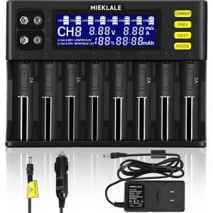 [미국배송] 18650 배터리 충전기 충전식 리튬 이온 LIFEPO4 RCR123 16340 26650 10440 14500 및 9V NIMH NICD AAA(8+2 슬롯) LCD 디스플레이를 갖춘 MIEKALE 8+2 베이 스마트 범용 충전기