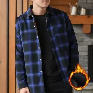 남성 블루 체크 셔츠자켓 오버핏 데일리 아우터