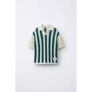 ZARA 풋볼 스트라이프 니트 폴로셔츠 - 크림 / 블루 426869