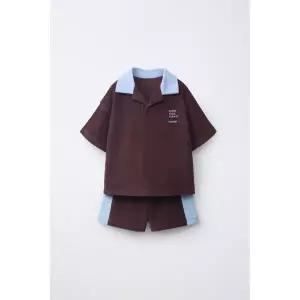 ZARA 페이크 타월 폴로 티셔츠  버뮤다 세트 - 다크 브라운 426899