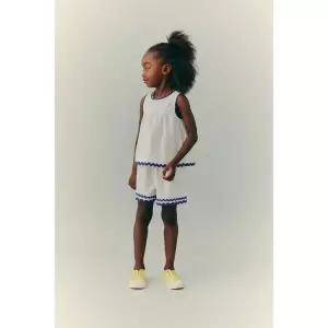 ZARA 카사 라와 x 자라 키즈 웨이브 배색 포플린 버뮤다 팬츠 - 화이트 426959
